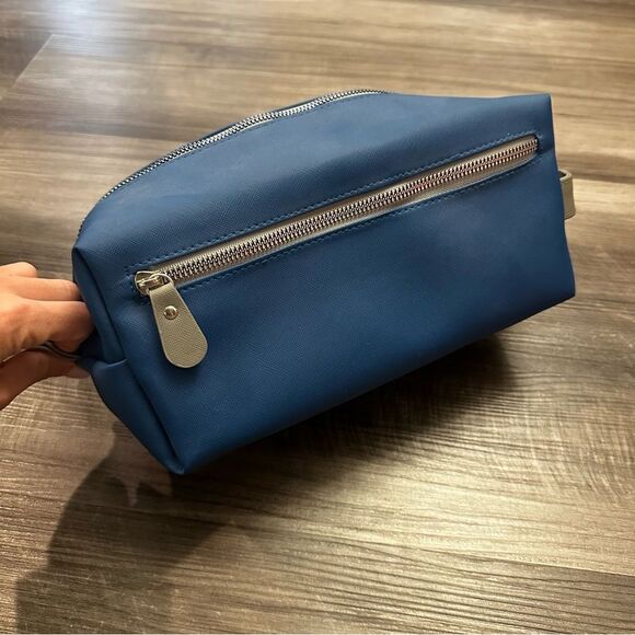 RAE DUNN "His" Toiletry Bag with 2nd Zipper Pocket navy blue - Picture 6 of 9